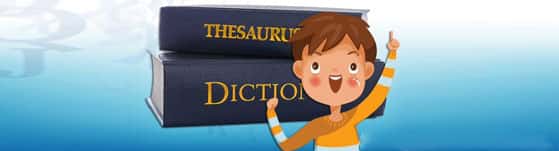 cartoon image of a kid and two books for spelling learning.